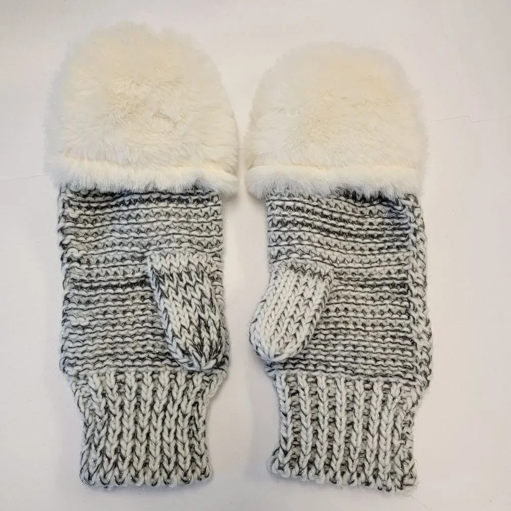 Totes Womens Finger Fingerless Mitten Gloves Adjustable Gray White One Size O/S